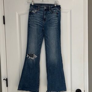 American Eagle Outfitters Blue Super High Rise Flare Jeans Size 0